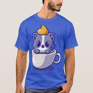 Cute Cat In Coffee Cup Cartoon Vector Icon Illustr T-Shirt