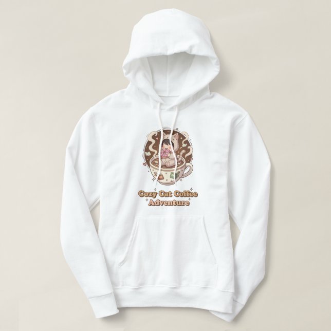 Cute Cat in Coffee Cup - Cozy Adventure Hoodie (Design Front)