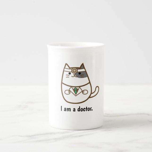 Cute cat in doctor uniform mug. bone china mug (Front)