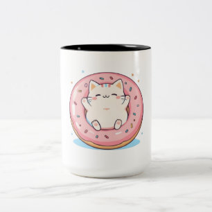 Cute Cat in Doughnut Kawaii Sweet Design Two-Tone Coffee Mug