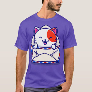 Cute Cat In Envelope Cartoon T-Shirt