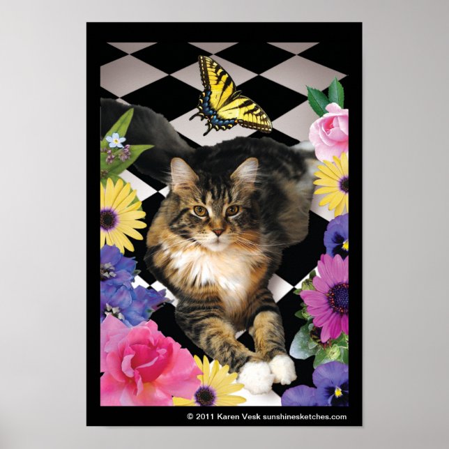 Cute cat in fantasy garden poster (Front)