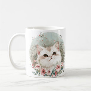 Cute Cat in Flowers Manga Style Gift For Cat Lover Coffee Mug