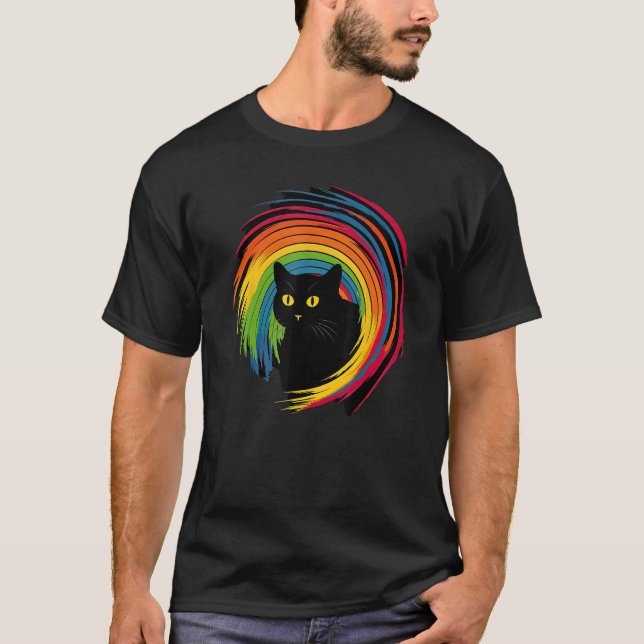 cute Cat in Front of Rainbow cats  catowner T-Shirt (Front)