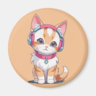 Cute Cat in Headphone Chic Magnet