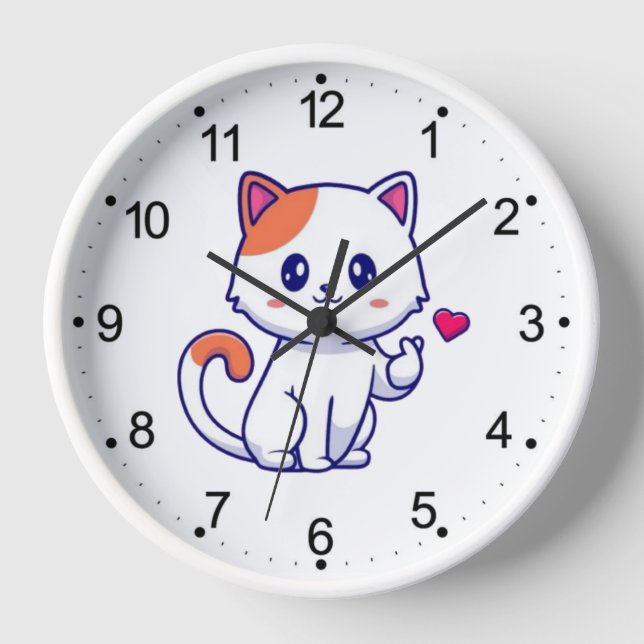 Cute Cat in Love Sign Hand-57577 Clock (Front)
