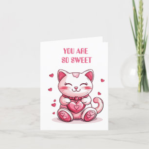 cute cat in love with pink heart  holiday card