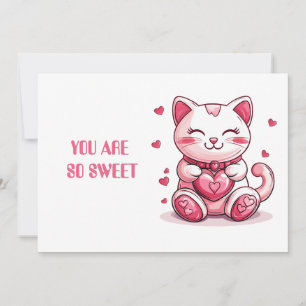 cute cat in love with pink heart  holiday card