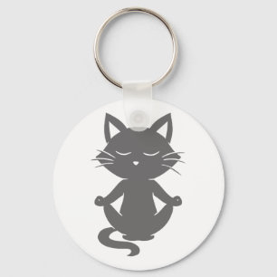 Cute cat in meditation - Choose background color Keychain