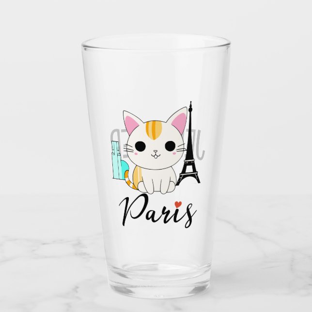 Cute cat in Paris Glass (Front)
