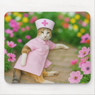 Cute Cat in Pink Nurse Uniform Mousepad