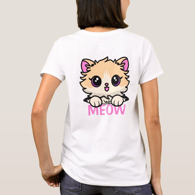 Cute Cat In Pocket T-Shirt (Back)