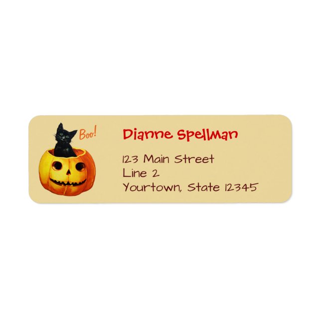 Cute Cat in Pumpkin Vintage Halloween Labels (Front)