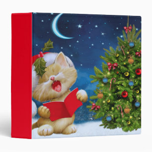 Cute cat in Santa Claus hat cartoon Binder