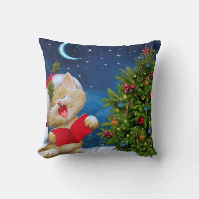 Cute cat in Santa Claus hat cartoon Throw Pillow (Front)