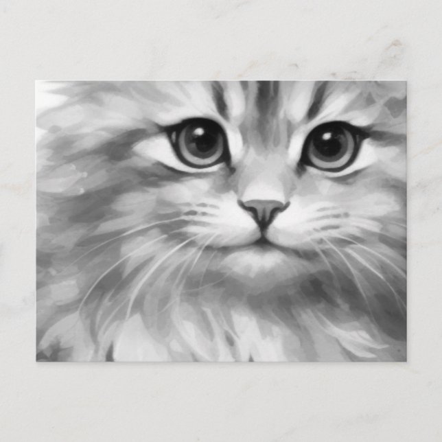Cute cat in shades of grey postcard (Front)