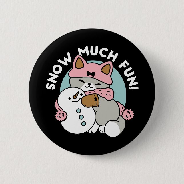 Cute Cat in Snow Gear with Snowman Art 2 Inch Round Button (Front)