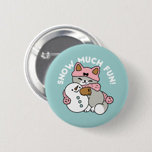 Cute Cat in Snow Gear with Snowman Art 2 Inch Round Button