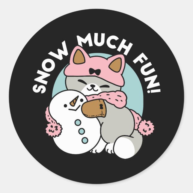 Cute Cat in Snow Gear with Snowman Art Classic Round Sticker (Front)
