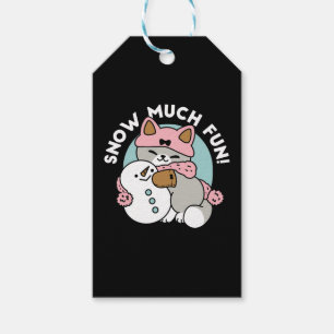 Cute Cat in Snow Gear with Snowman Art Gift Tags