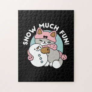 Cute Cat in Snow Gear with Snowman Art Jigsaw Puzzle