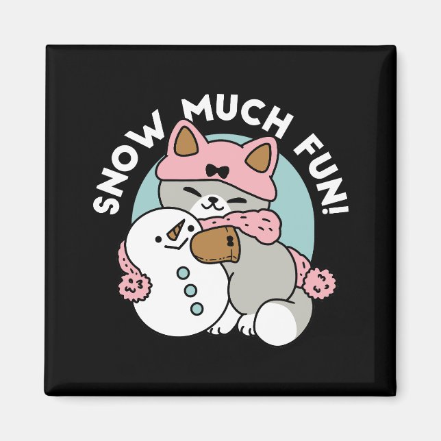 Cute Cat in Snow Gear with Snowman Art Magnet (Front)