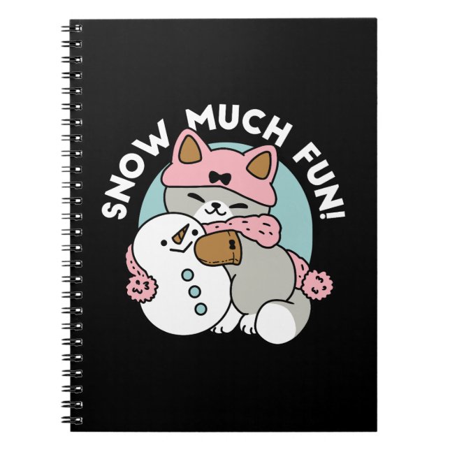 Cute Cat in Snow Gear with Snowman Art Notebook (Front)