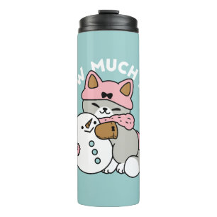 Cute Cat in Snow Gear with Snowman Art Thermal Tumbler