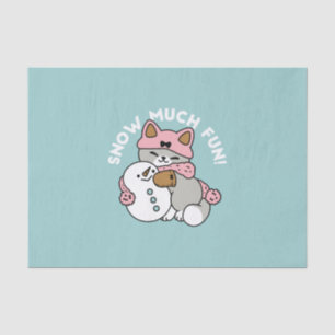 Cute Cat in Snow Gear with Snowman Art Tissue Paper