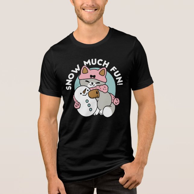 Cute Cat in Snow Gear with Snowman Art Tri-Blend Shirt (Front)