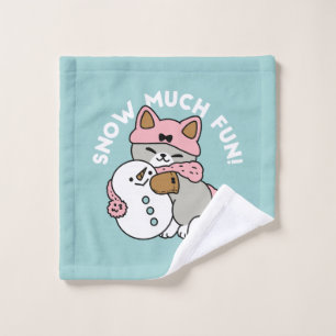 Cute Cat in Snow Gear with Snowman Art Wash Cloth