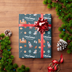 Cute Cat in Space, Cats on Mars, With Name Fun Wrapping Paper