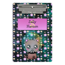 Cute Cat in Space Floating with Stars