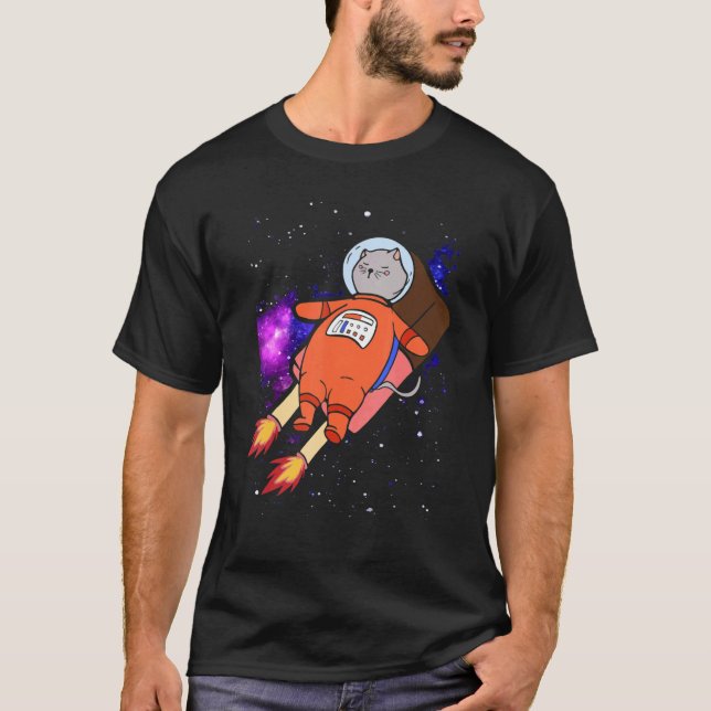 Cute Cat In Space Riding Popsicle T-Shirt (Front)