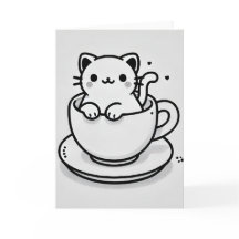 Cute Cat in Teacup Folded Greeting Card