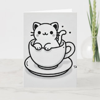 Cute Cat in Teacup Folded Greeting Card