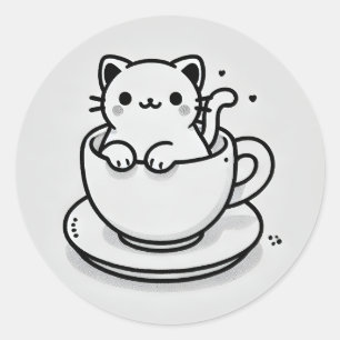 Cute Cat in Teacup Round Sticker