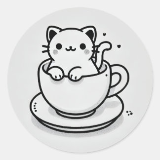 Cute Cat in Teacup Round Sticker