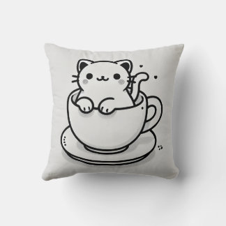 Cute Cat in Teacup Throw Pillow