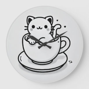 Cute Cat in Teacup Wall Clock
