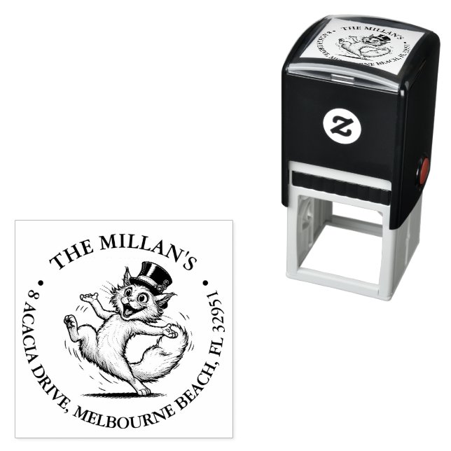 Cute cat in the hat theme self-inking stamp (In Situ)