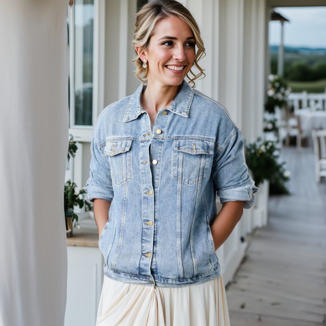 Cute cat in the space denim jacket (Wedding Front)