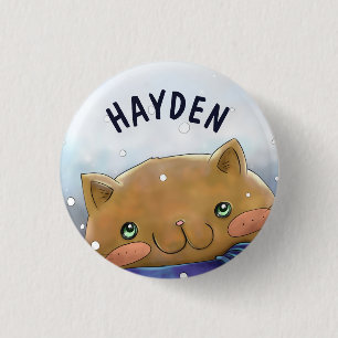Cute Cat in Winter Personalised Kids 1 Inch Round Button