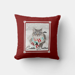 Cute Cat In Winter Scarf Cuddle Weather Christmas Throw Pillow