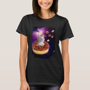 Cute Cat Inside Donut in Space Boys Girl Kitty in T-Shirt