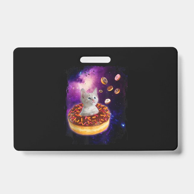 Cute Cat Inside Doughnut In Space Kitty Lovers Badge (Front)