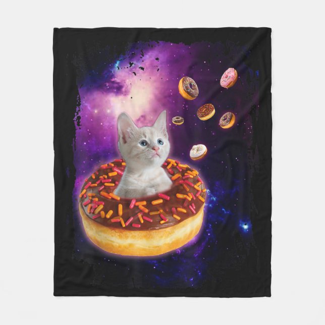 Cute Cat Inside Doughnut In Space Kitty Lovers Fleece Blanket (Front)