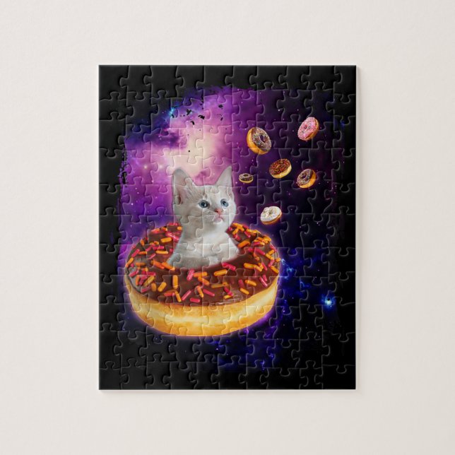 Cute Cat Inside Doughnut In Space Kitty Lovers Jigsaw Puzzle (Vertical)