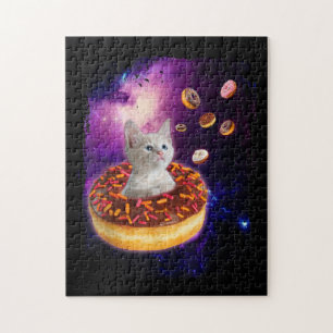 Cute Cat Inside Doughnut In Space Kitty Lovers Jigsaw Puzzle
