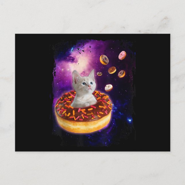 Cute Cat Inside Doughnut In Space Kitty Lovers Postcard (Front)